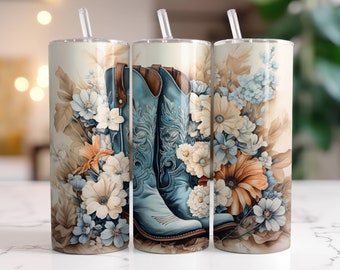 Cowgirl Boots Tumbler Wrap PNG, Sublimation Digital Download, 20oz Skinny Tumbler Design, Instant Digital Download Only, Country Western