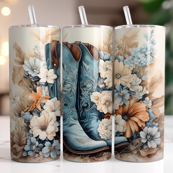 Cowgirl Boots Tumbler Wrap PNG, Sublimazione Download digitale, Design Tumbler magro da 20 once, Solo download digitale istantaneo, Country Western