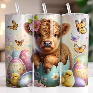 Highland Cow Easter Tumbler Wrap 20 oz Skinny Tumbler Sublimation Design Instant Digital Download Only, Happy Easter Egg Tumbler PNG