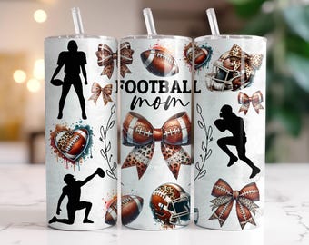 Coquette Football Mom Tumbler Wrap PNG 20 oz Skinny Tumbler Sublimation Design Digital Download Instant Digital Only