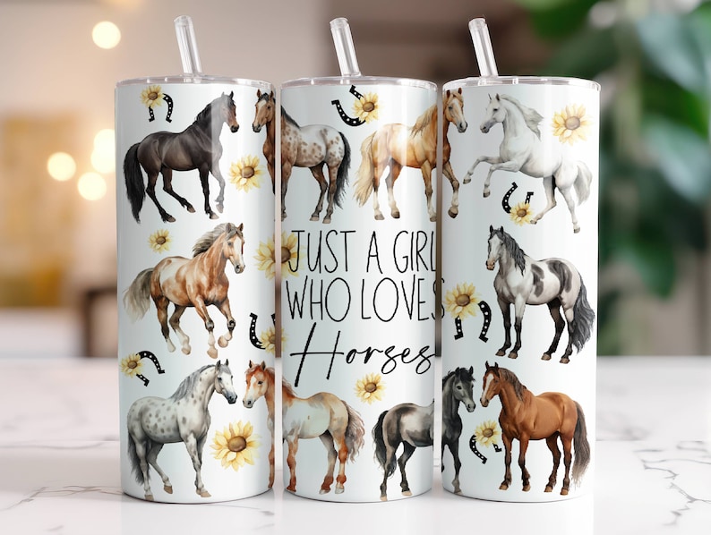 Hästar Tumbler Wrap 20 oz Skinny Tumbler Sublimeringsdesign Digital Nedladdning Omedelbar Digital Endast, Bara En Tjej Som Älskar Hästar PNG bild 1