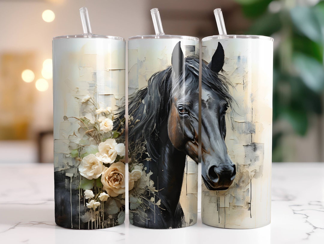 Black Horse Tumbler Wrap PNG, Sublimation Digital Download, 20oz Skinny ...