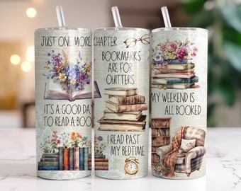 Book Tumbler Wrap PNG 20 oz Skinny Tumbler Sublimation Design Instant Digital Download Only, Reading Tumbler Wrap, Floral Book Lover Tumbler