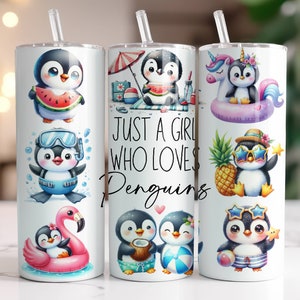 Emballage de gobelet pingouins PNG 20 oz gobelet skinny sublimation Design téléchargement numérique instantané uniquement, juste une fille qui aime les pingouins