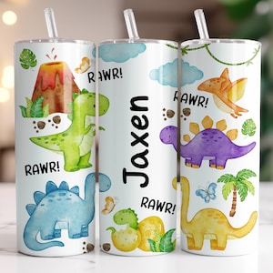 Dinosaur Tumbler Wrap PNG, 20 oz Skinny Tumbler Sublimation Design Instant Digital Download Only, Funny Dino Girl Or Boy Name Tumbler Design