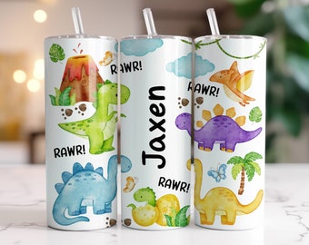 Dinosaur Tumbler Wrap PNG, 20 oz Skinny Tumbler Sublimation Design Instant Digital Download Only, Funny Dino Girl Or Boy Name Tumbler Design