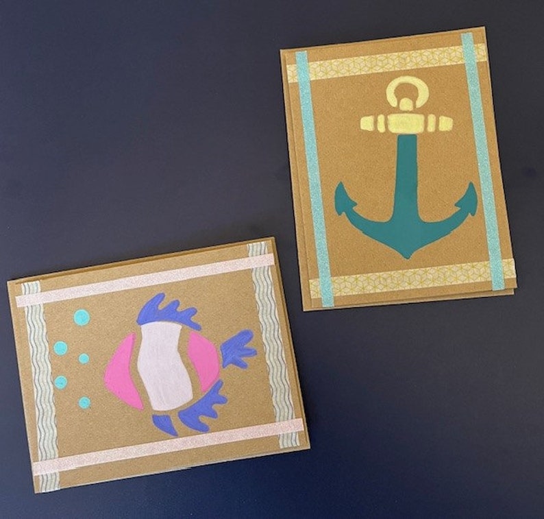 Handmade Ocean Theme Card Set Of 8 Cute Blank A2 Greeting Card Unique