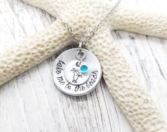 Custom beach Themed necklace, take me to the beach necklace, palm tree necklace,  friend vacation gift,  Swarovski crystal beach necklace