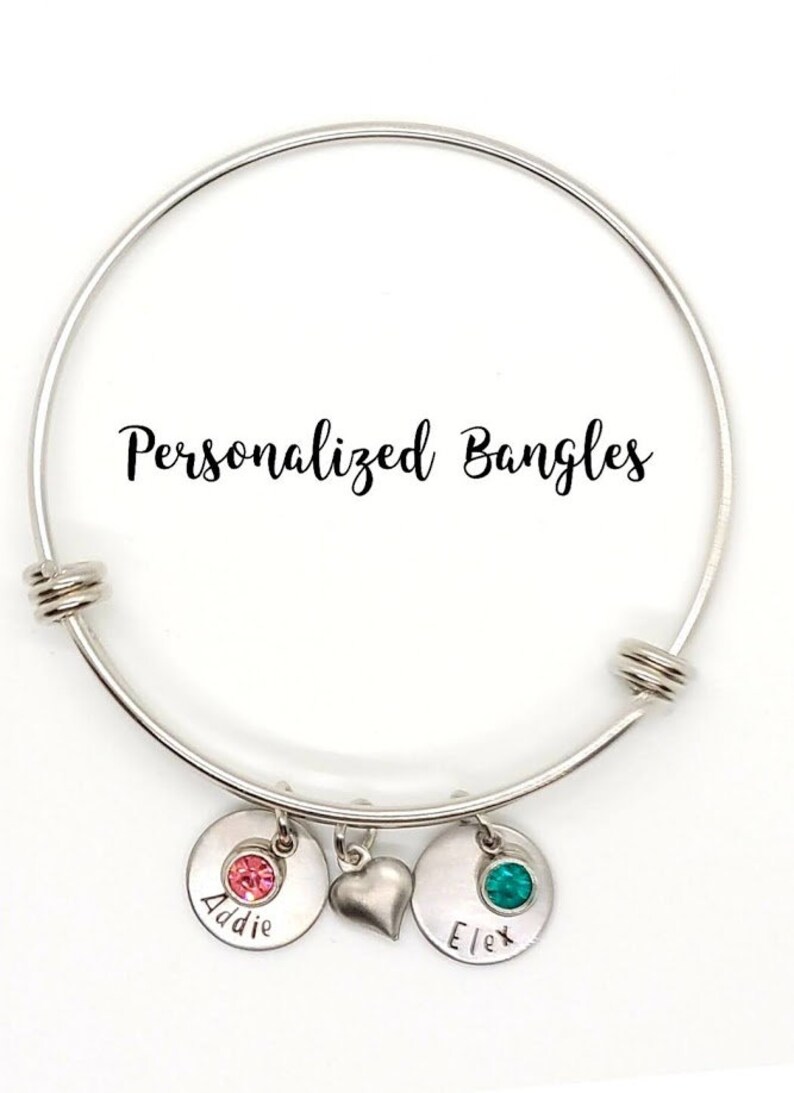 gift for mom personalized bangle bracelet with custom name charms mothers bracelet non tarnish bangle charm bracelet with children names