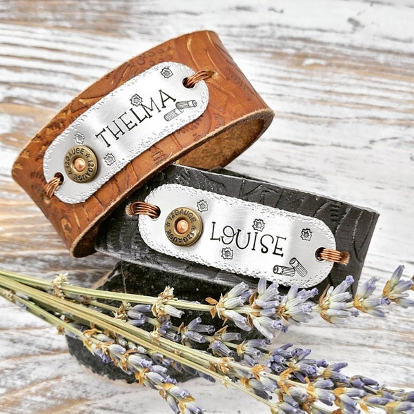 Thelma and Louise bracelet for women, leather cuff bracelet, ride or die best friend gift, rustic Thelma and Louise jewelry, outlaw Themed