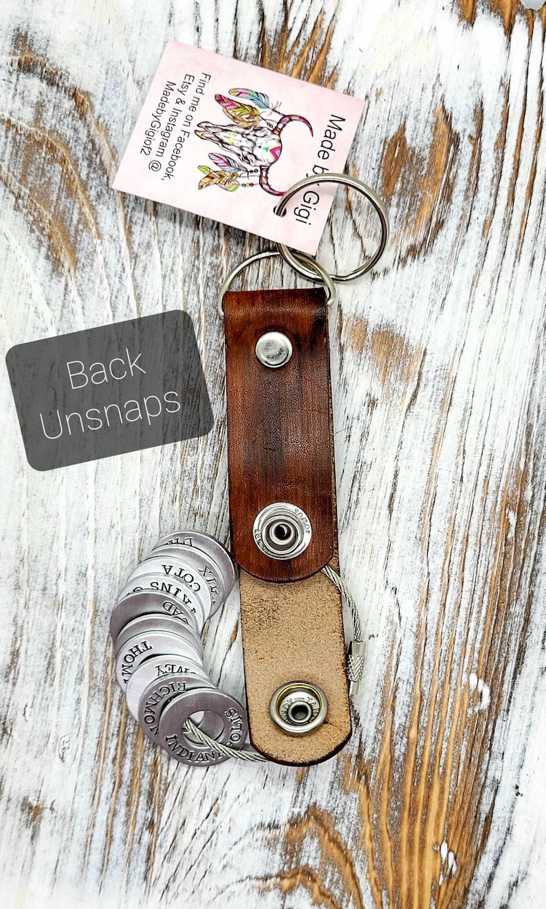 Custom travel tokens Leather keychain lanyard, travel lover gift, personalized travel tags, hand stamped washer tokens, travelers keepsake image 10