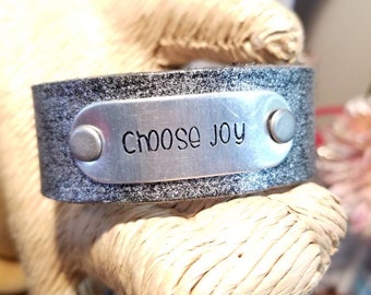 Leather Cuff Bracelets / Choose Joy / Choose your own Word, Mens Women's Leather Cuff Bracelet, Personalized Jewelry