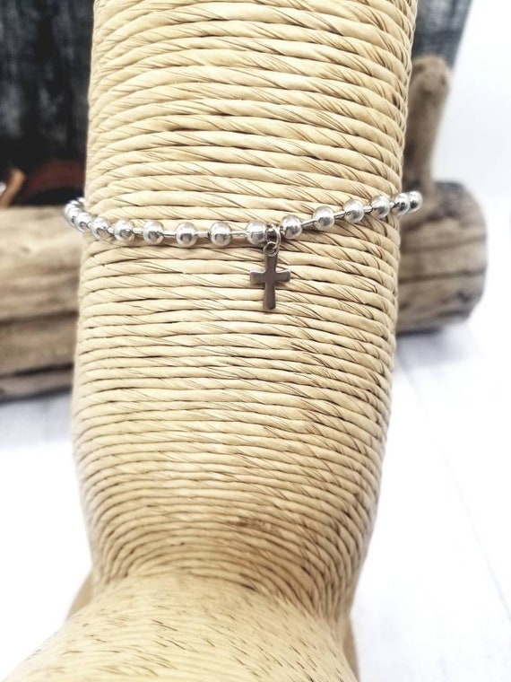 Cross Bracelet / His / Hers / 4mm Ball Chain Stainless Steel