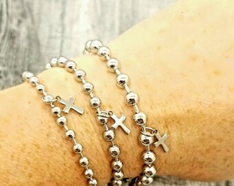 【EVERYBIRTHDAY】Corset Cross Ball Chain 腕輪 IRON CROSS Pendant Stainless Steel Ball Chain New Lemmy