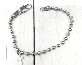 Cross Bracelet / His / Hers / 4mm Ball Chain Stainless Steel
