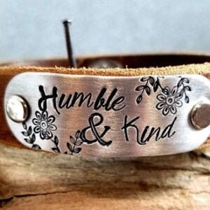 Leather Bracelet - women&#39;s Leather Bracelet- Custom Leather Bracelet- Humble and Kind bracelet - mantra bracelet - faith jewelry