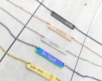 Bar necklace,  personalized bar necklace,  bar necklace for women, gold bar necklace, rose gold bar necklace, silver bar necklace, black bar