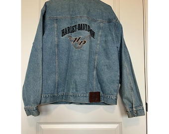 Vtg Harley-Davidson Biker Blues Mens Denim Jean Jacket Size XL Logo Patches USA