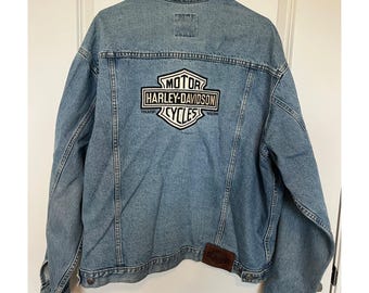 Vintage Harley-Davidson Biker Blues Denim Jacket w Embroidered Logo Patch