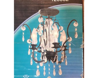 Bel Air Lighting 4-flammiger schwarzer Halb-Decken-Kronleuchter mit Spectra Swarovski Kristallen