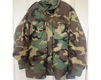 Jaqueta militar camuflada VTG com bolsos, masculina, tamanho G, resistente, para clima frio, exército