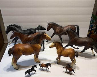 Vtg Lot Of 9 Breyer Molding Co USA Horses 70s 80s 6 Large 3 Small  Clydesdale