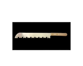 Cuchillo Vernco York Corrugating Co. Mango de madera vintage con remaches, hoja de 10 pulgadas.