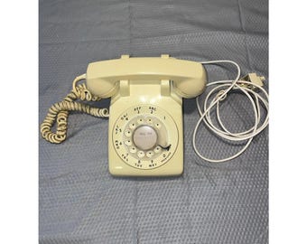 Telefono da tavolo Western Electric Bell System color crema, quadrante rotante, 500 mm, vintage 1971