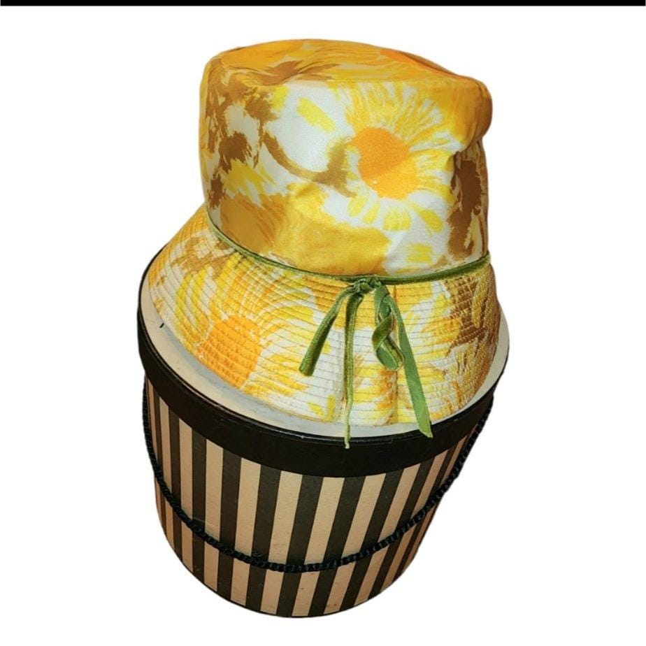 Chapeau Seau Vintage Lisa New York - Vert Et Marron Floral Avec Strass, Taille S