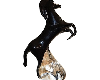 Black Amethyst Crystal Horse Figurine Marcolin Art Handmade In Sweden Signed #ed