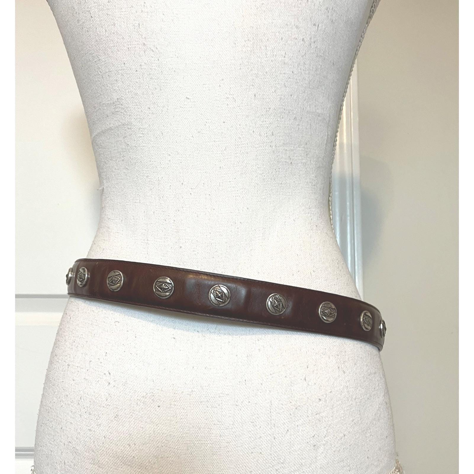 Vintage Nocona Genuine Leather Belt Western Conchos & Buckle 