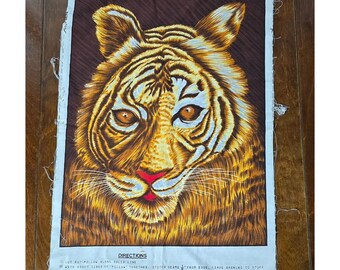 Vtg Tiger Fabric Panel Time by Wesco-Reltex Pillow Wall Hanging 2 Fabric Panels
