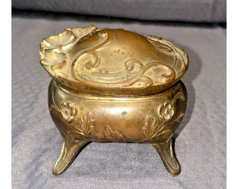 Vtg Gold Tone Chest Jewelry Trinket Box 1145 All Original Patina Hinged Top