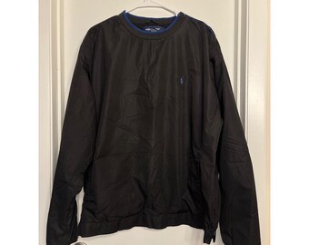 Polo Golf Ralph Lauren XL Black Windbreaker Pullover Blue Trim Lightweight Mens