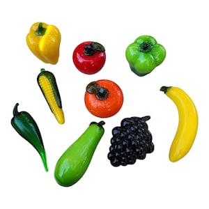 Vintage Murano Style Hand Blown Art Glass Fruit & Vegetables Assortment Lot Of 9