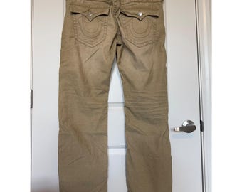 True Religion Ricky Jeans Tan Corduroy Mens Pants Size 38 Straight Lowrise Y2K