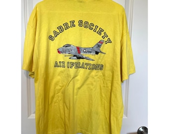 Vtg Sabre Society Air Operations Yellow T-Shirt Hanes Heavyweight XL Plane Jet