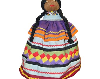 Vtg Handmade FL Seminole Palmetto Fiber Husk Doll Braided Hair Native American