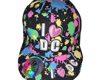 DC Paint Splatter Baseball Hat I Love DC Washington Ball Cap Size Heart Retro
