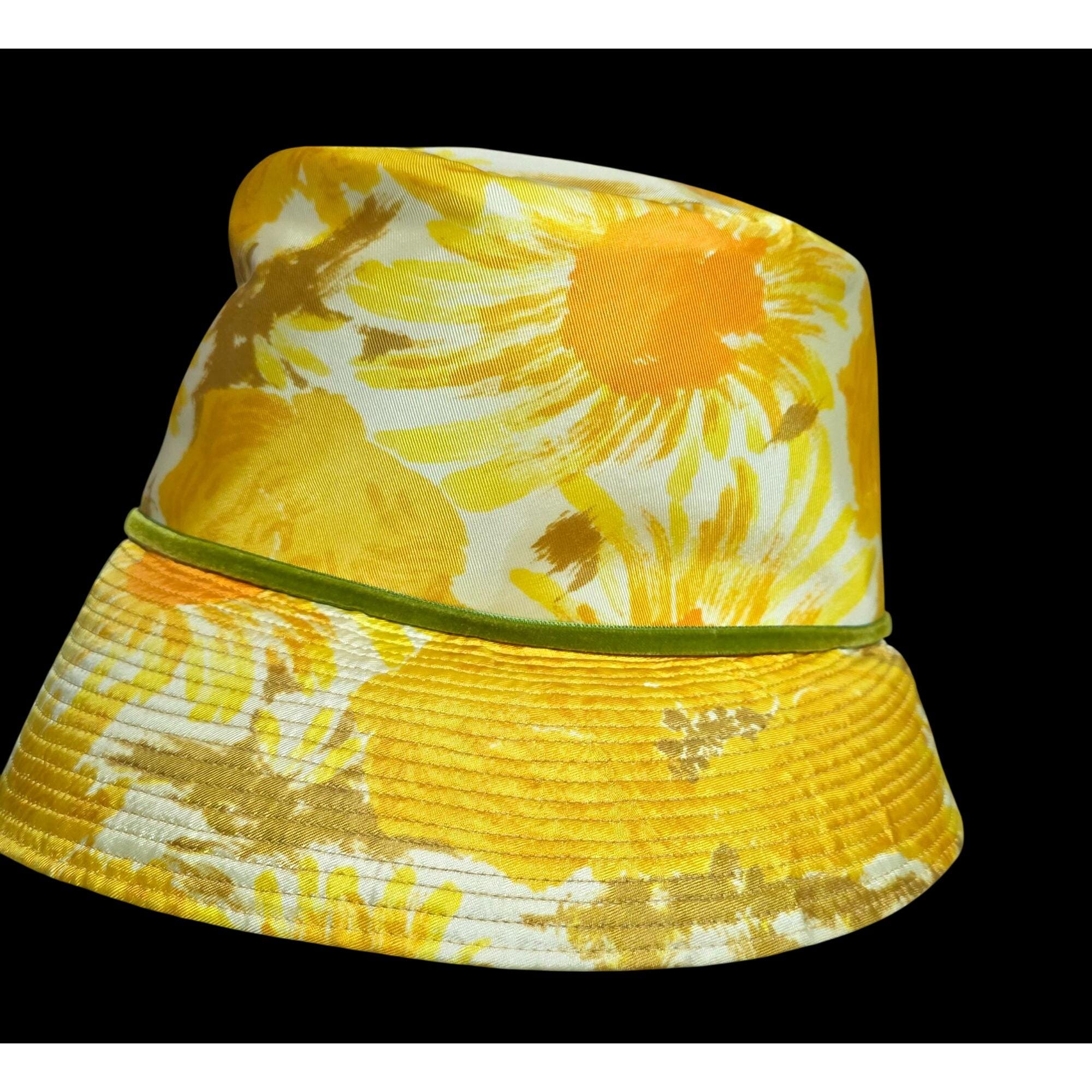 Vtg Exclusive Lisa Floral Yellow Bucket Hat Ribbon Accent W  display picture 1