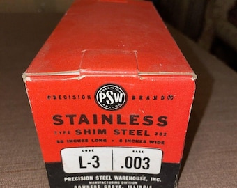Stainless Shim Steel NOS L-3 .003 X 6” X 50” VTG New In Aged Box