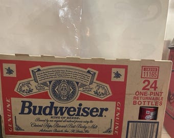 Vtg Budweiser AB One Pint /24 Bottle Case Box W/ 2 Labeled Bottles For Visual