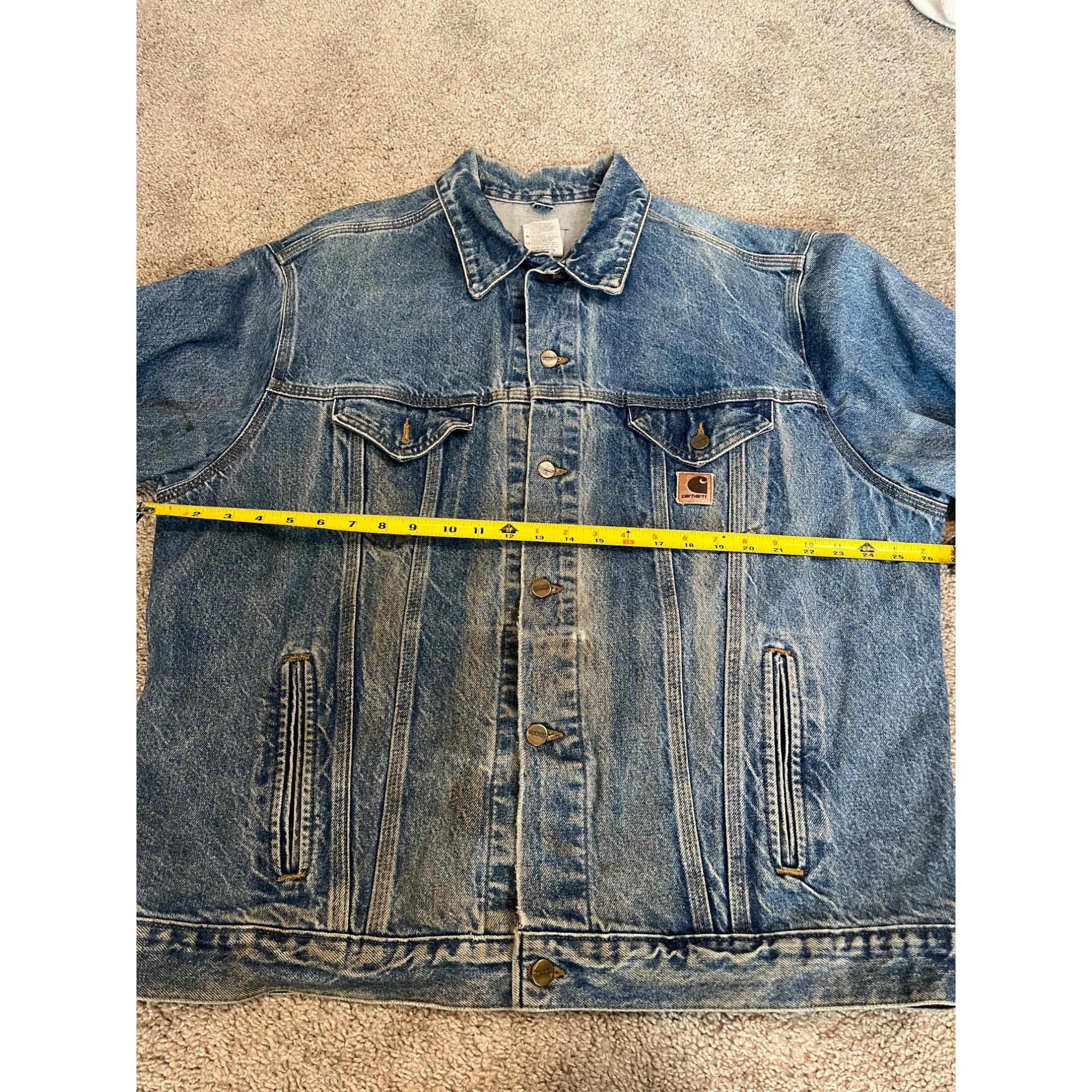 Vtg Carhartt Blue Denim Jacket Mens XL (J12DST) Distressed