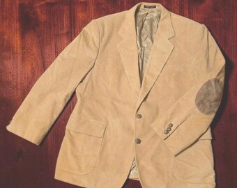 Vintage Garrison Park Tan Corduroy Blazer Jacket Mens 44L Elbow Pads
