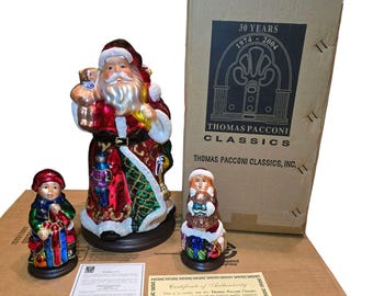 Vtg Thomas Pacconi Blown Glass Christmas Figurine Set w Original Box Cert. Santa