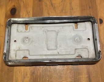 Vtg License Plate Tag Bracket Chrome Trim Ring Original Patina Old School