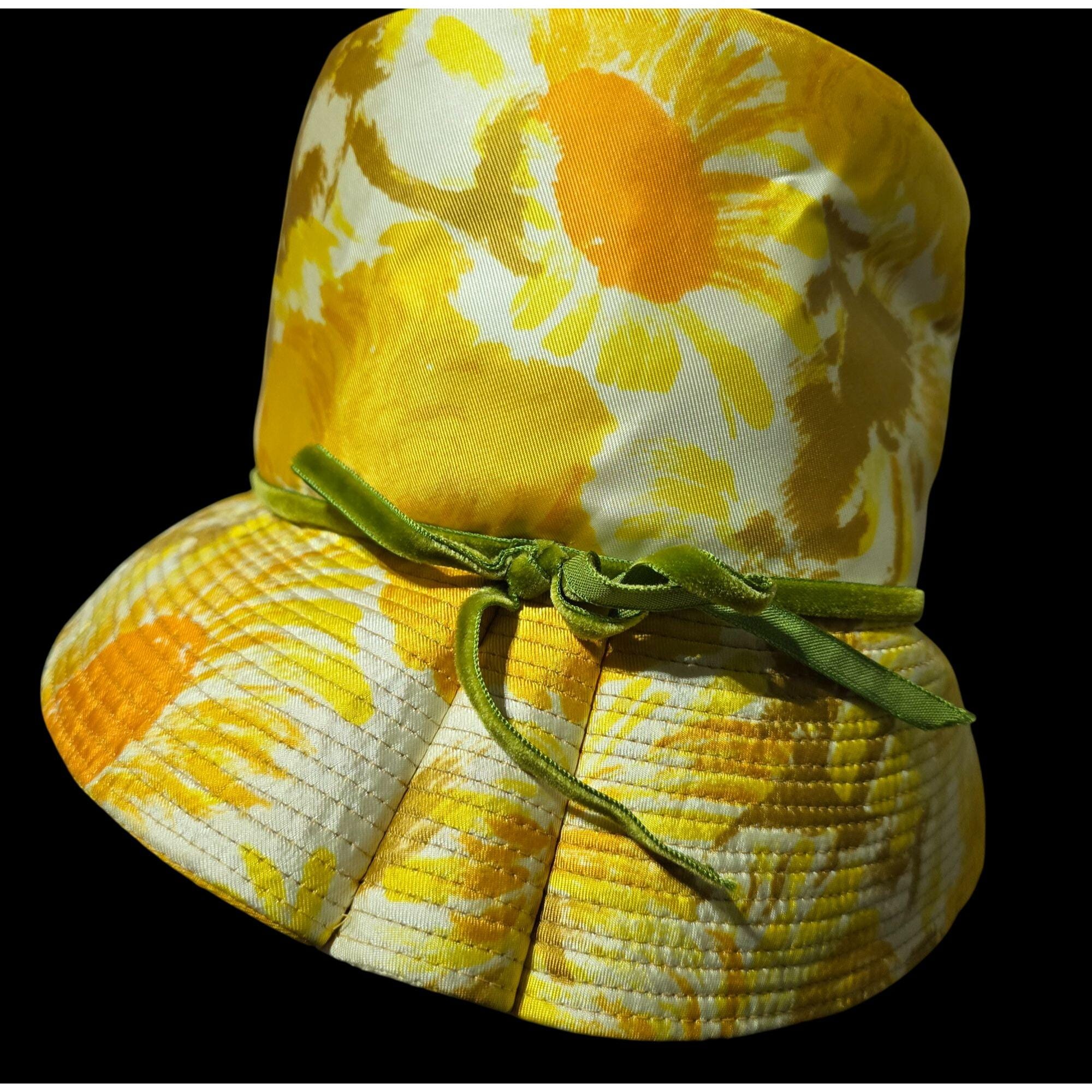 Vtg Exclusive Lisa Floral Yellow Bucket Hat Ribbon Accent W  display picture 2