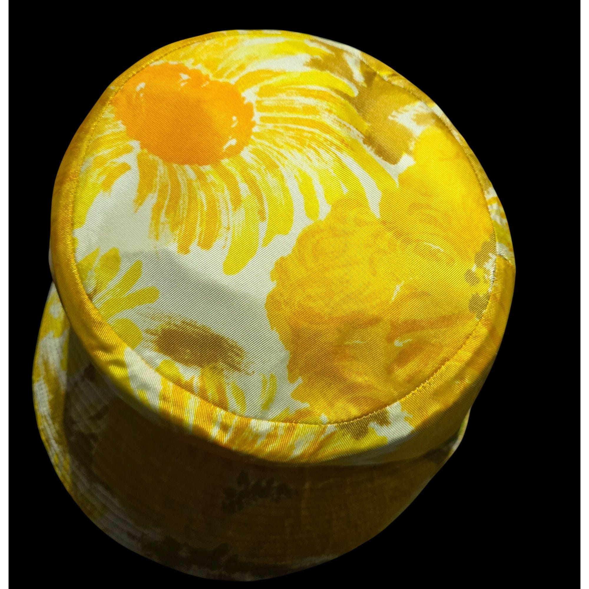 Vtg Exclusive Lisa Floral Yellow Bucket Hat Ribbon Accent W 