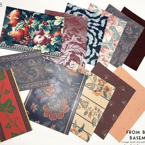 Designer Wallpaper Sample Pack - Wallpaper Sheets for Scrapbooking and Cardmaking - Eclectic Classic Garden Floral & Paisleys - Your Choice