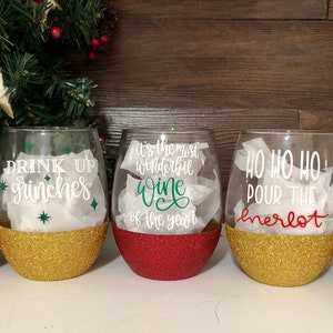 Christmas Gifts / Stemless Wine Glasses / Glitter Dipped / Custom Glass